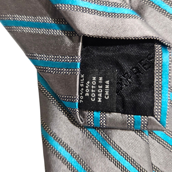 Express Design Studio Gray Aqua Blue Striped Silk Blend Tie NWT Men’s Necktie - Picture 6 of 6